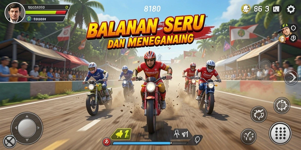 Screenshot gameplay 8180 yang menunjukkan aksi balapan mendebarkan.