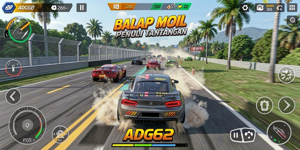Gameplay balap seru di ADG62 dengan mobil dan lintasan menarik.
