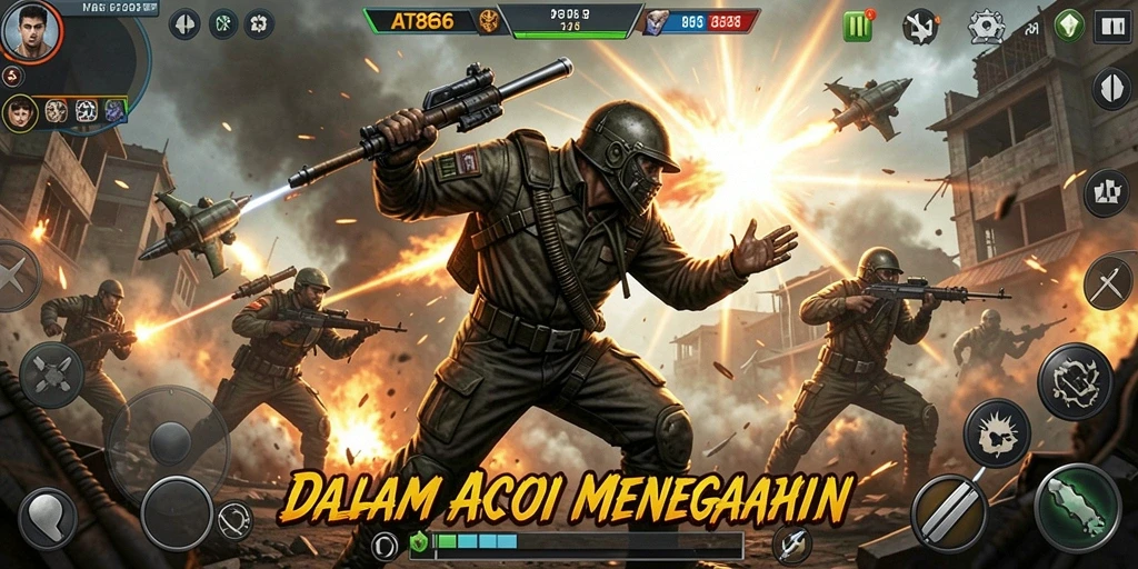 Tangkapan layar utama AT866 menampilkan aksi pertempuran yang menegangkan.