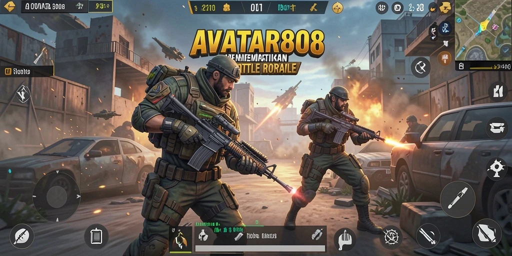 Tangkapan layar utama menampilkan aksi mendebarkan di AVATAR808 Battle Royale.