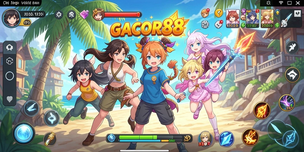Tangkapan layar GACOR88 menampilkan pertarungan seru antar karakter Anime.