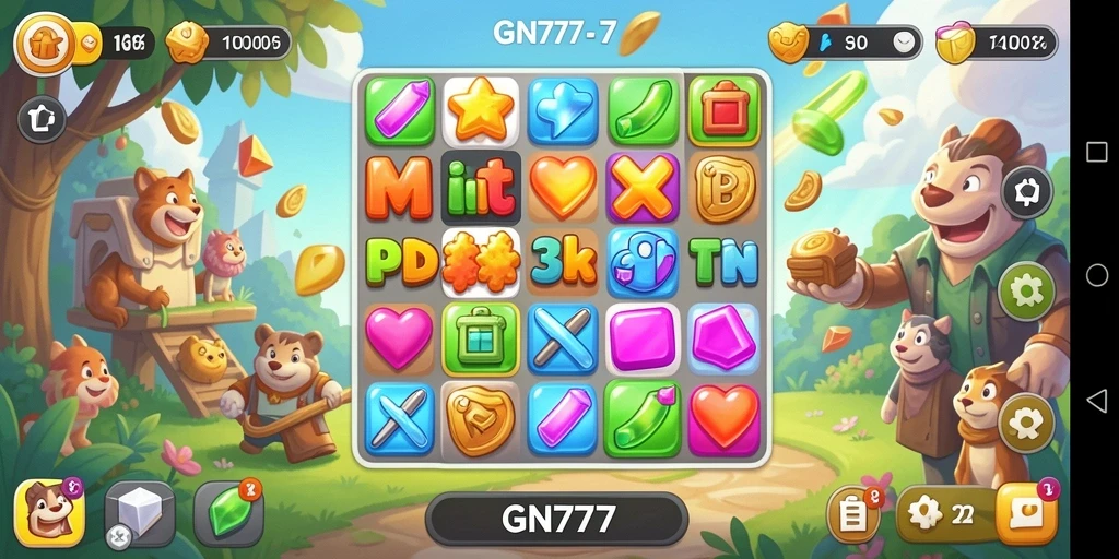 Tampilan gameplay GN777 dengan aksi seru Match-3.