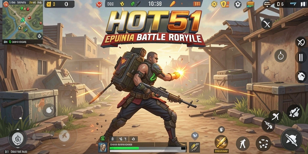 Gameplay HOT51 menampilkan pertarungan penuh aksi di arena Battle Royale.