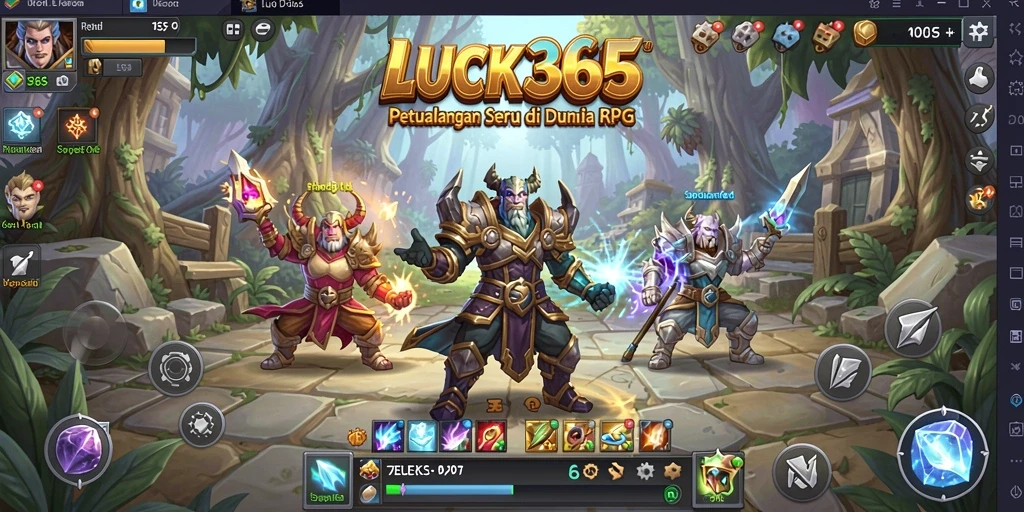 Screenshot gameplay RPG LUCK365 yang menampilkan pertarungan epik.