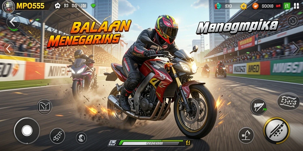 Screenshot dari gameplay seru MPO555 yang menampilkan balapan motor yang mendebarkan.