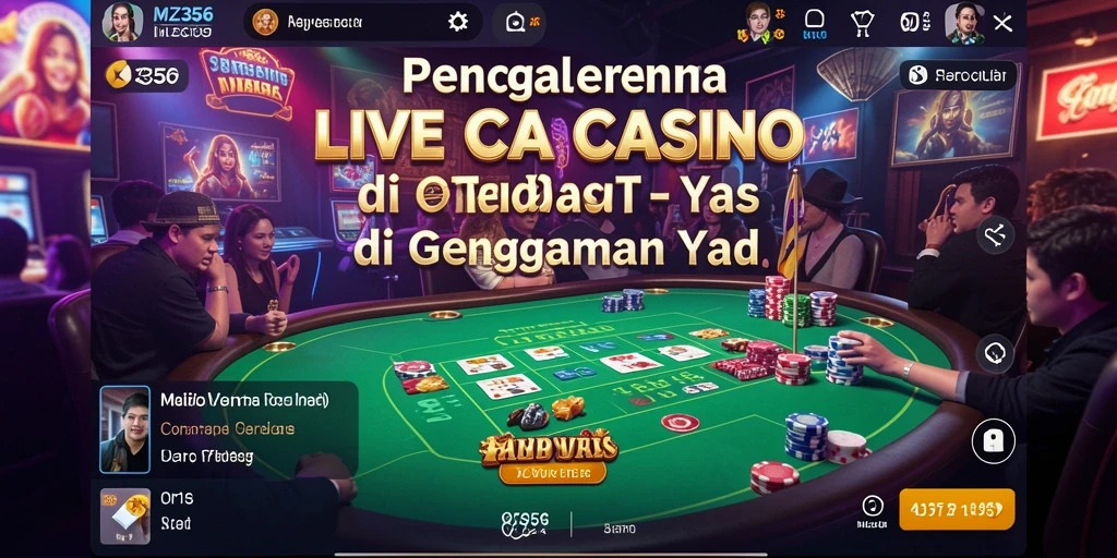 Gameplay MZ356 menampilkan dealer langsung di meja permainan kasino.