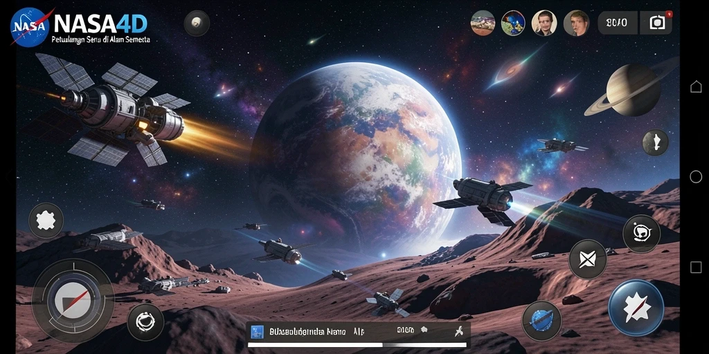 Tampilan menawan dari gameplay NASA4D dengan planet berwarna-warni.