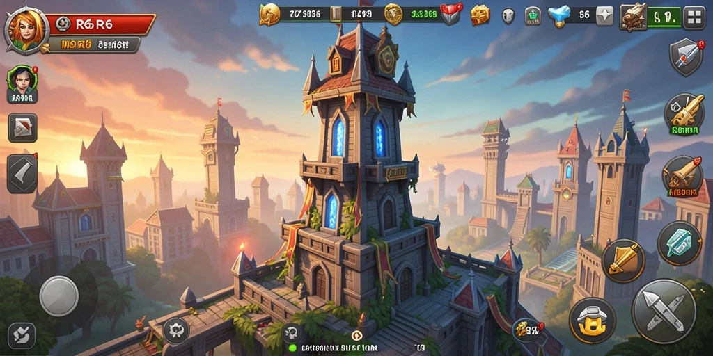 Screenshot gameplay R6R6 yang menunjukkan pertarungan menara yang intens.