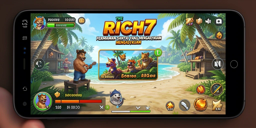 Screenshot gameplay RICH7 yang penuh warna dan menyenangkan.