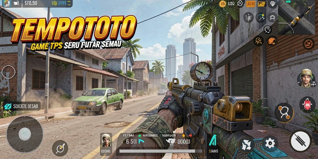 Gameplay seru TEMPOTOTO dengan aksi menembak yang cepat.