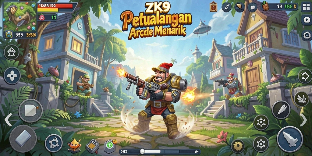 Tangkapan layar ZK9 menampilkan aksi seru dalam permainan arcade.